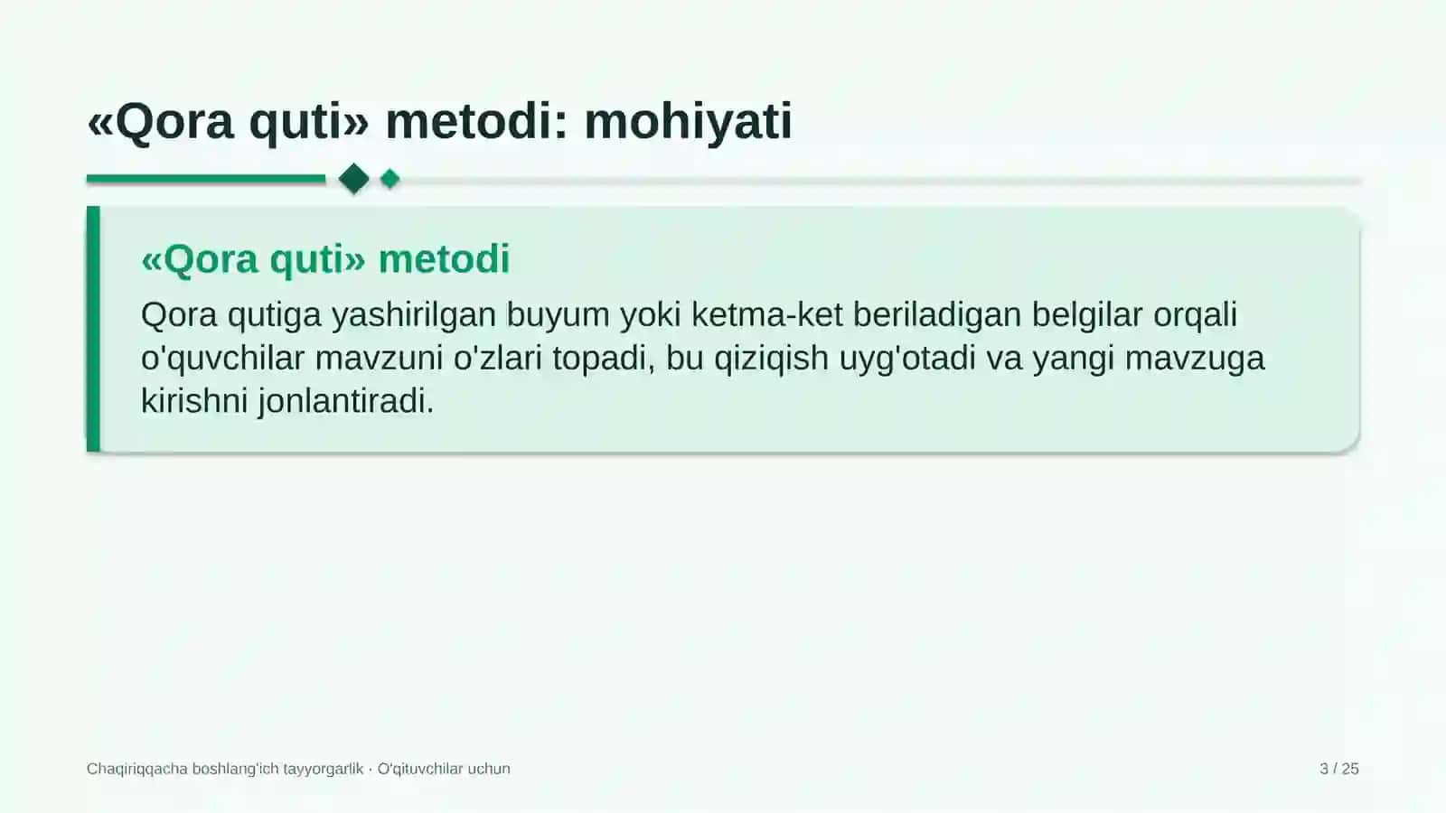 chaqiriqqacha boshlang'ich tayyorgarlik darslarida qora quti metodidan foydalanish 8811 3
