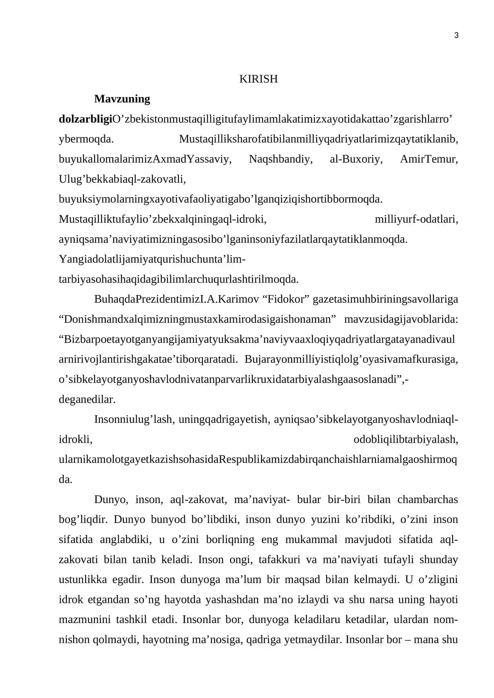 "Boshlang’ich sinf o’quvchilarida aqliy tarbiyani shakllantirish yo’llari (o’qish darslari misolida)" BITIRUV MALAKAVIY ISHI 3