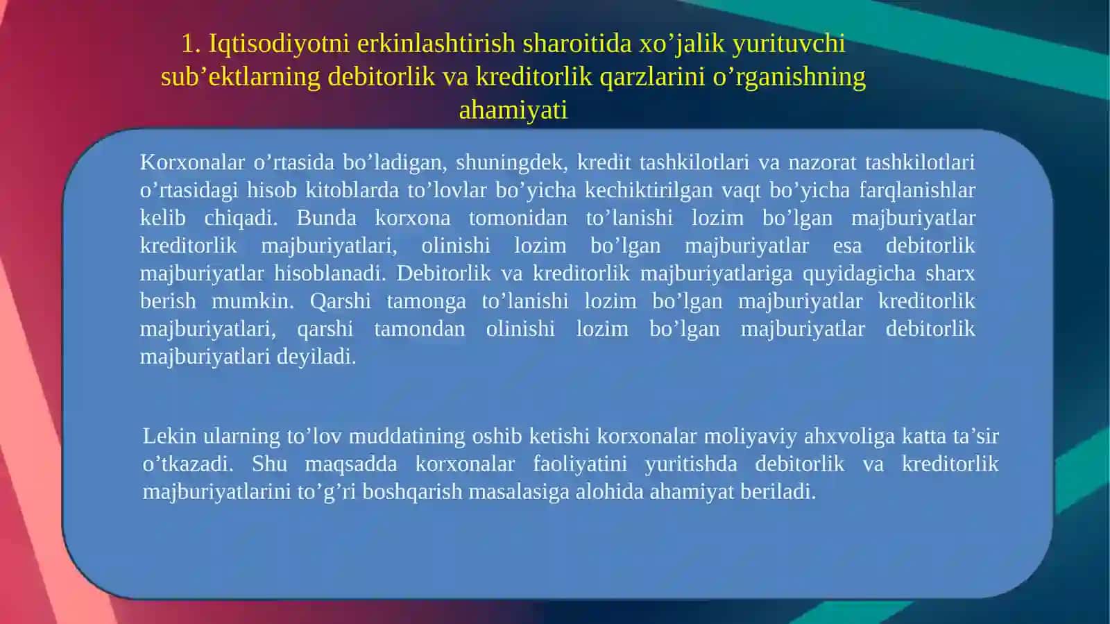 Mavzu:Debitorlik  va kreditorlik  qarzlarining  tahlili 3