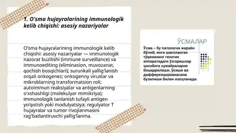 Immunopatologiya o'sma hujayralarini kelib chiqishi ahamiyati 3