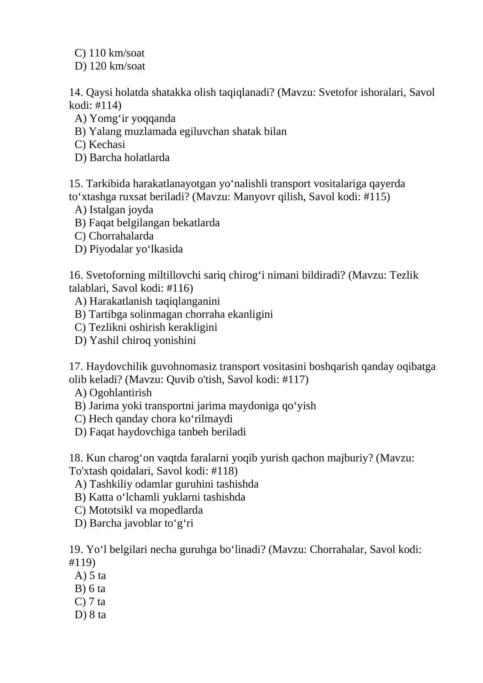 PRAVA TEST( YO'L HARAKATI QOIDALARI (YHQ) BO'YICHA IMTIHON TESTLARI) 3