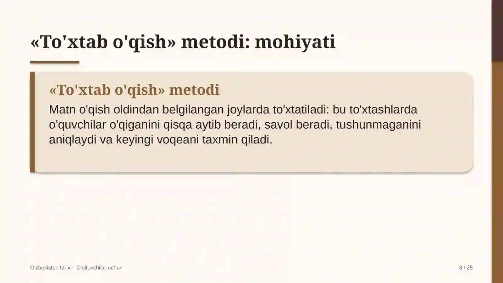 o'zbekiston tarixi darslarida to'xtab o'qish metodidan foydalanish 5683 3
