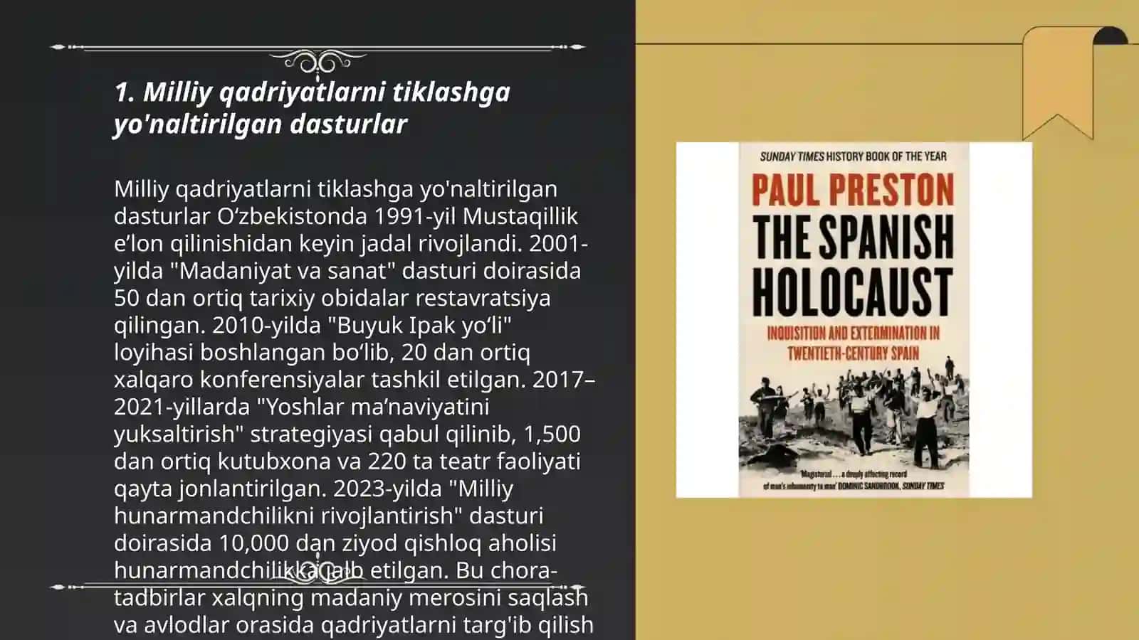O’zbekistonda milliy qadriyatlar va tarixni tiklash borasida amalga oshirilgan islohotiar mazmuni 3