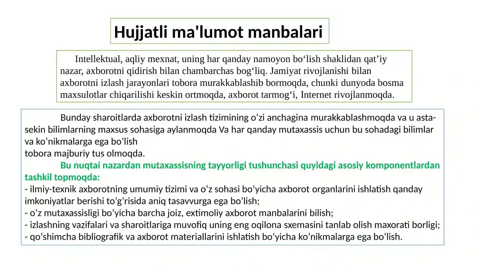 Adabiyotlar va hujjatlarni o'rganish 3