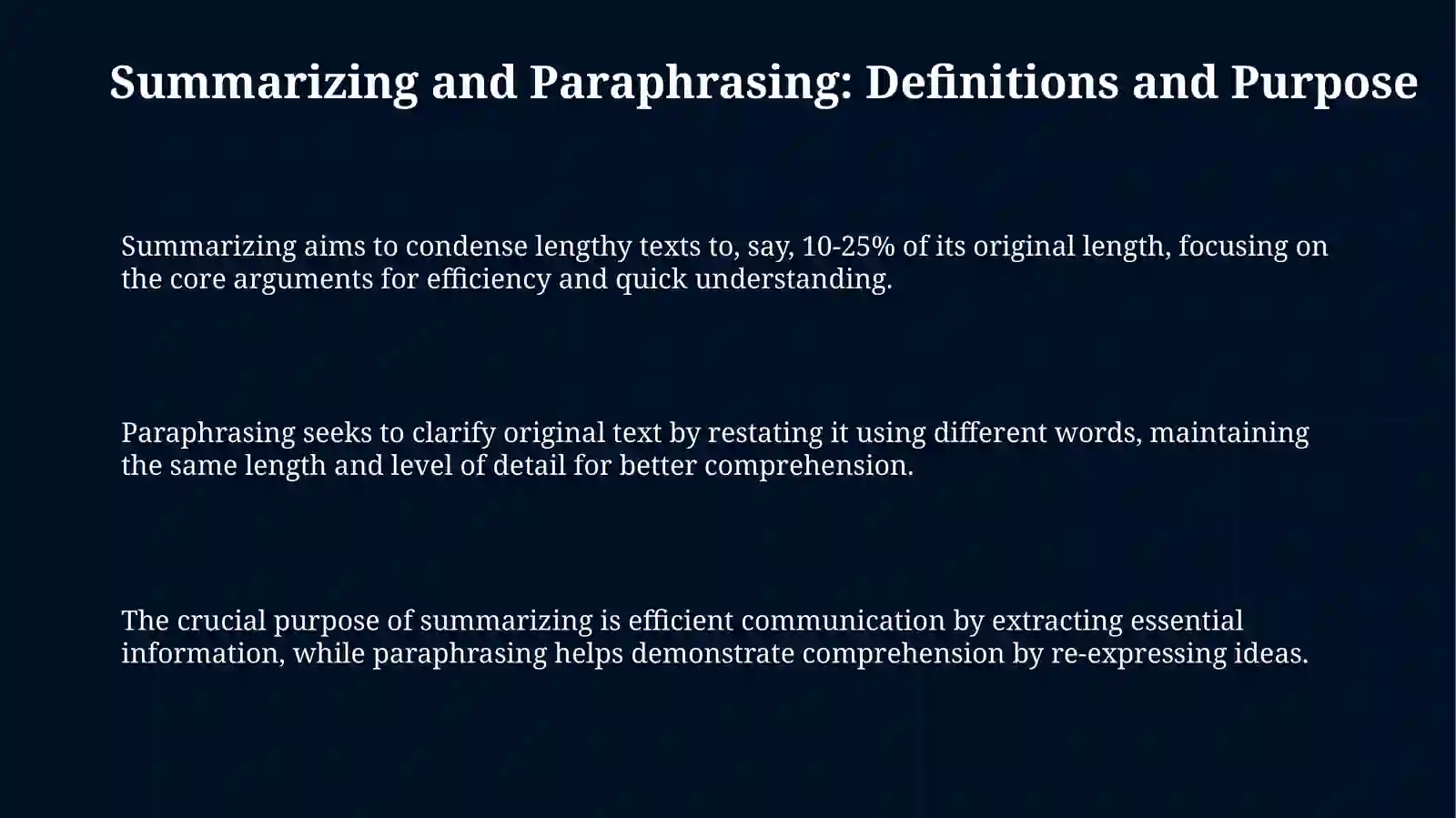 Summarizing and Paraphrasing: Definitions, Techniques, and Applications 3