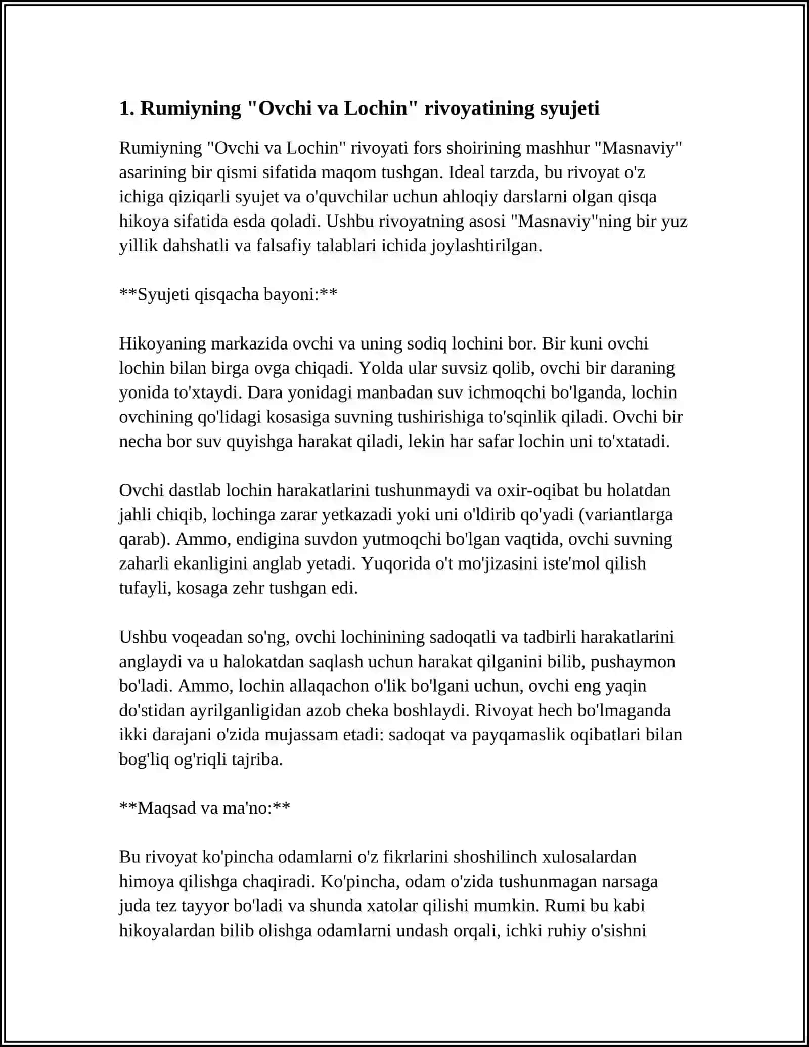 J RUMIYNING "OVCHI VA LOCHIN" RIVOYATINING MOHIYATI VA UNING TARBIYAVIY AHAMIYATINI TAHLIL ETISH 3