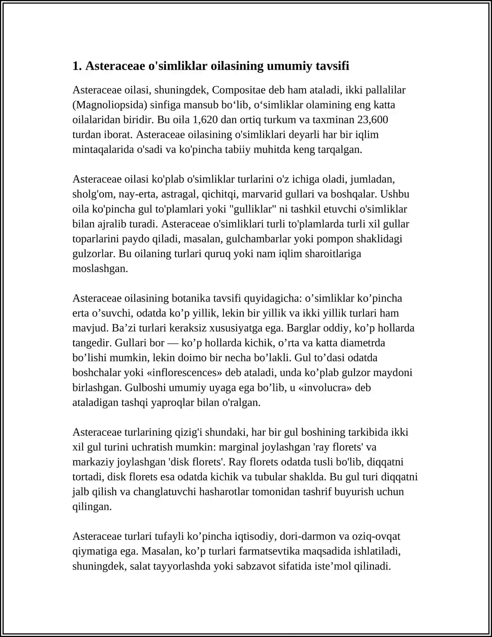 ASTERACAE OILASINING MORFOLOGIK BELGILARINI O’RGANISH 3
