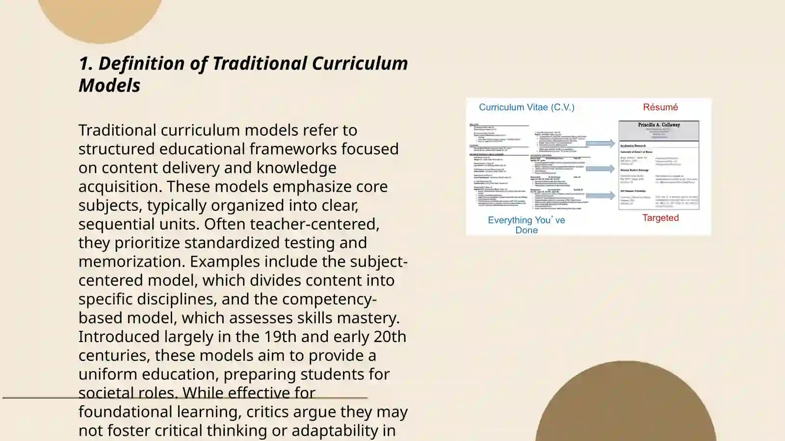 Traditional Curriculum Models VS. Functional Curriculum Models 3