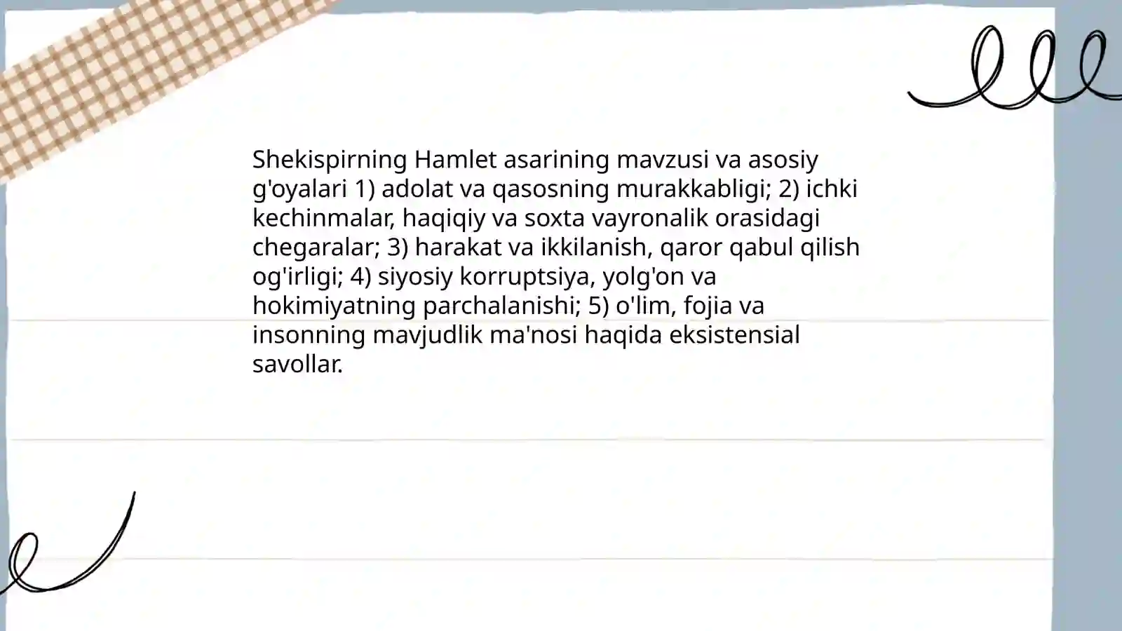 Shekispirning Hamlet asarining mavzusi va asosiy g'oyalari 3