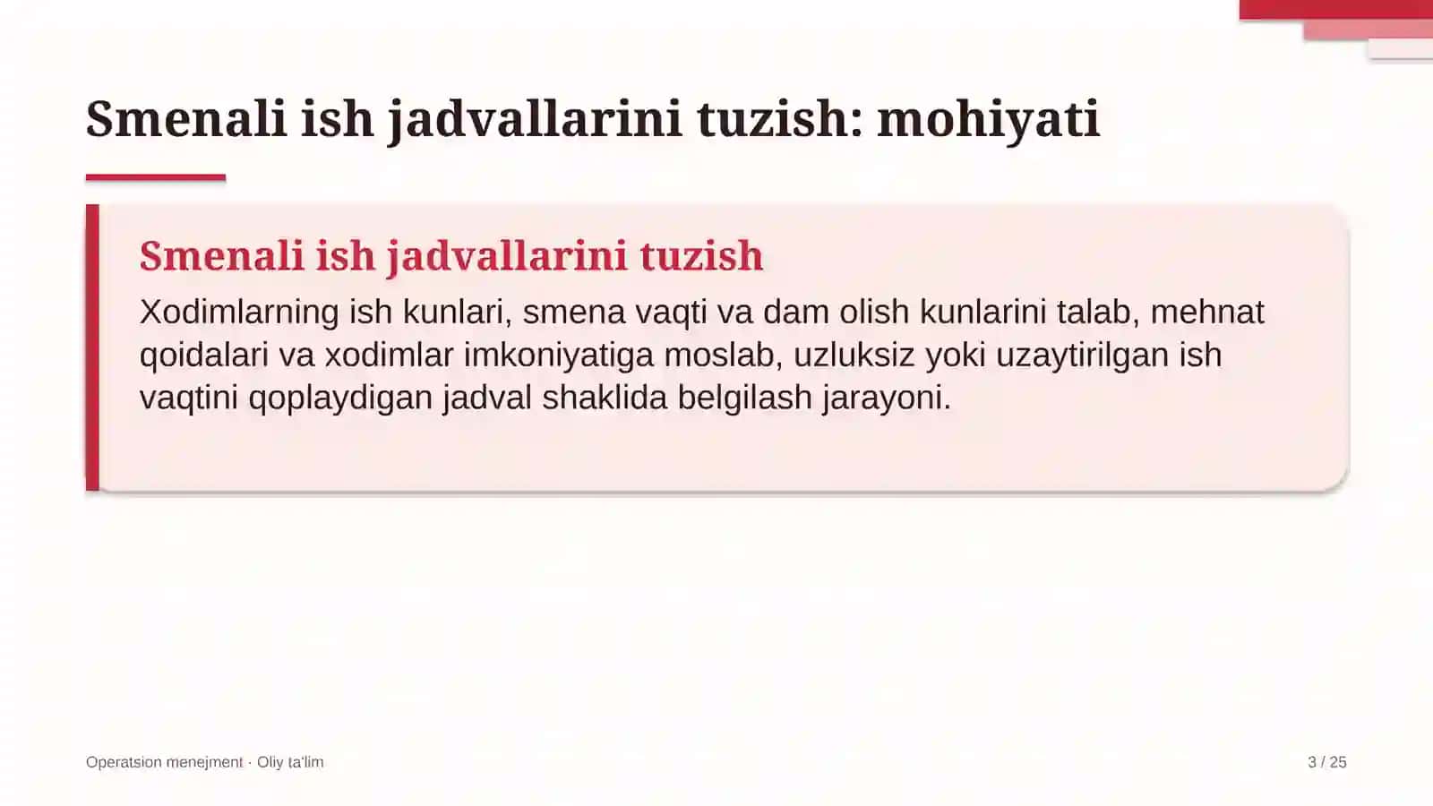 elektr tarmoqlari korxonalarida smenali ish jadvallarini tuzish 8923 3