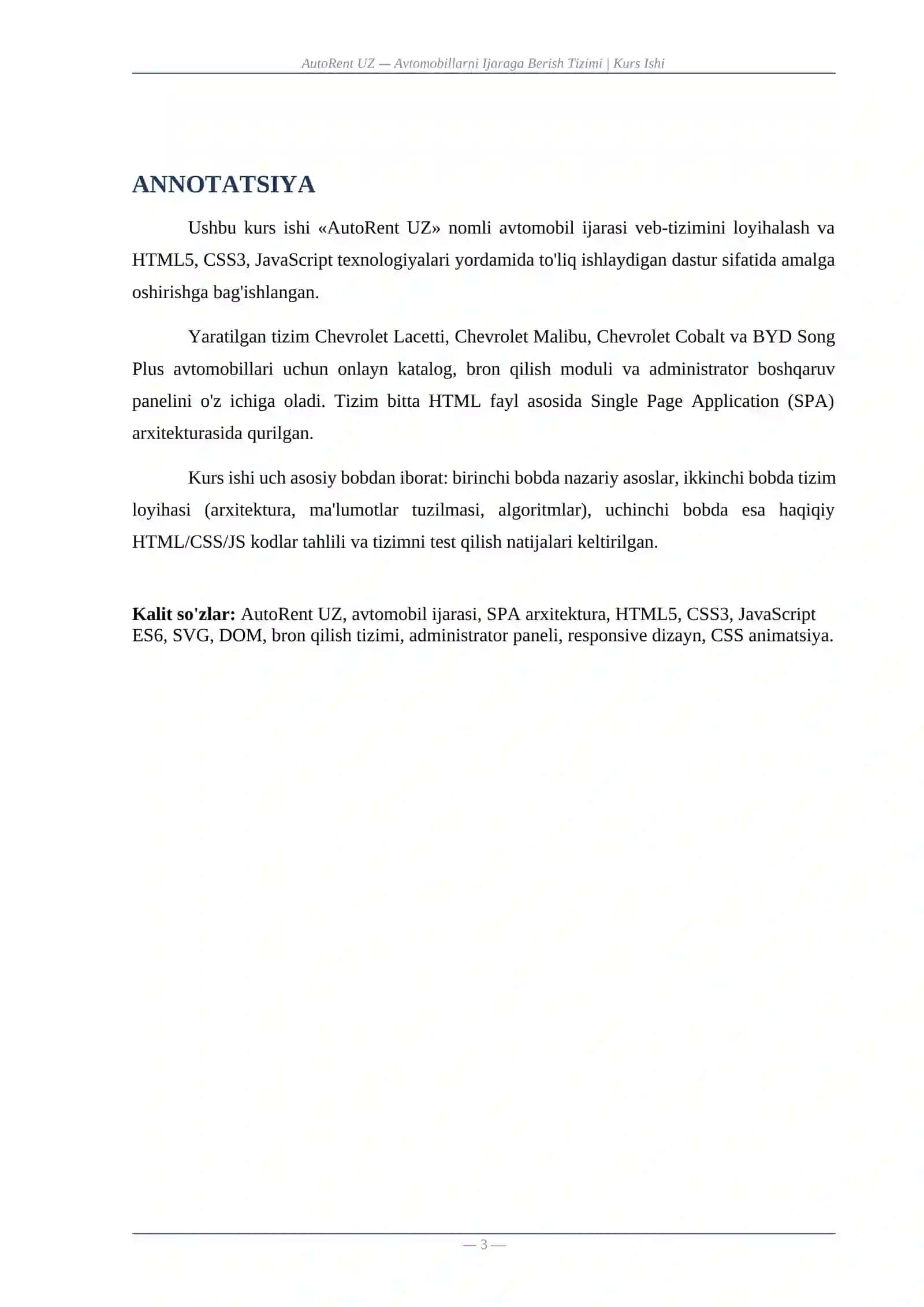 AVTOMOBILLARNI IJARAGA BERISH TIZIMINI AVTOMATLASHTIRISH 3