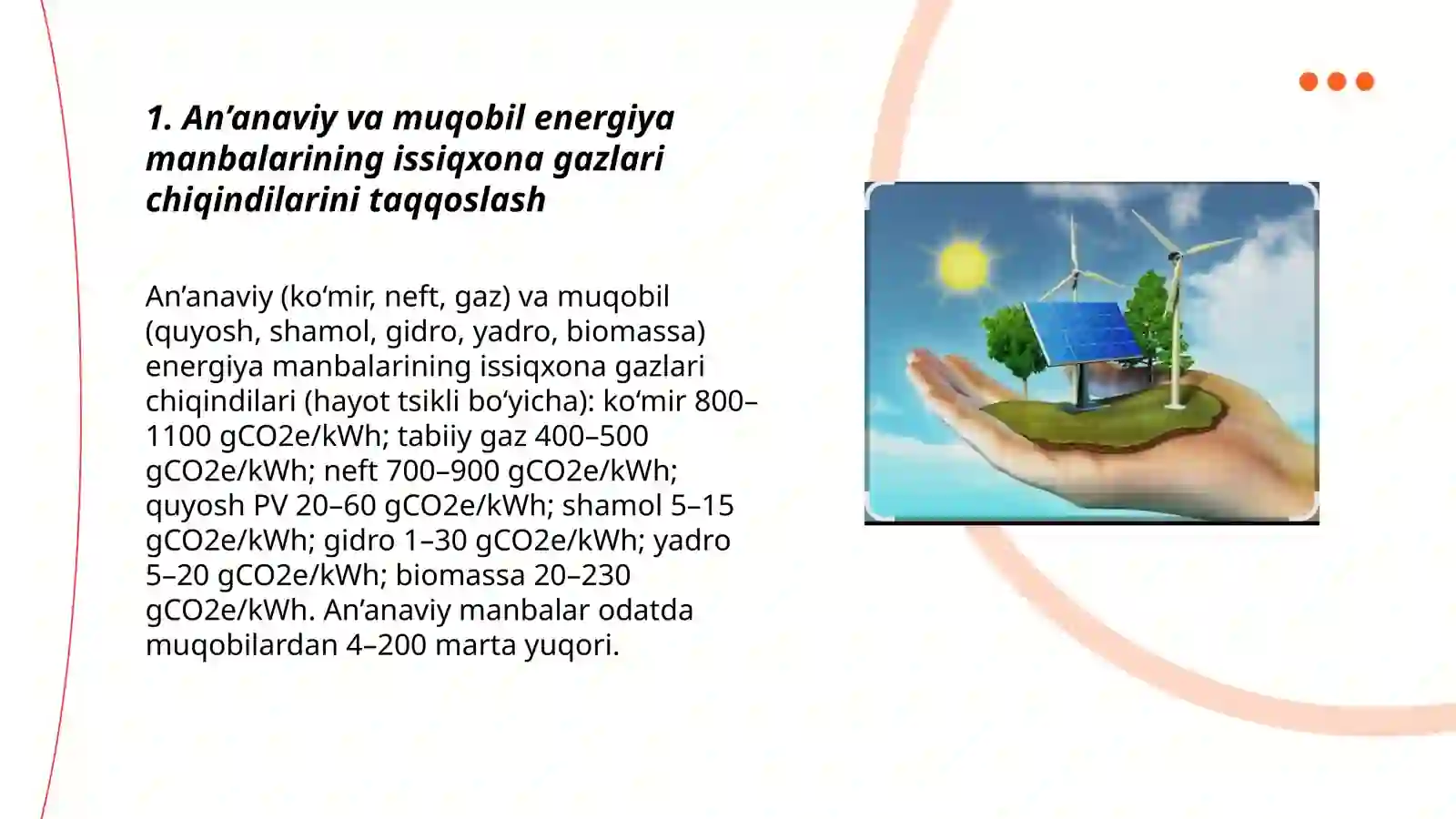 Ananaviy va muqobil energiya manbalarining ekologik taqqoslash 3