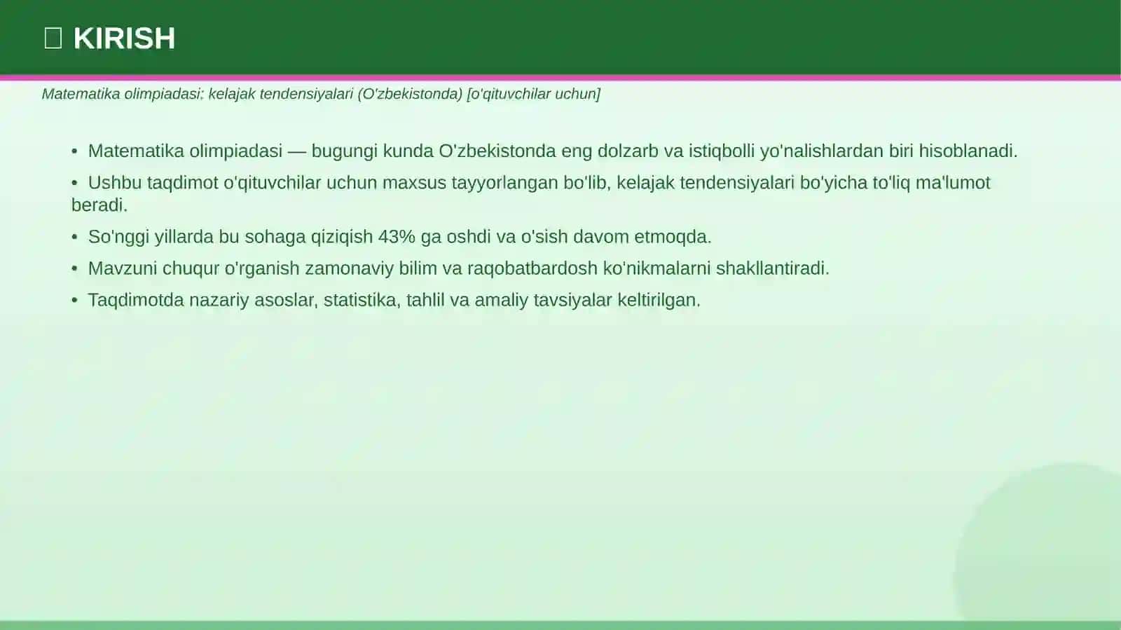 MATEMATIKA OLIMPIADASI Kelajak tendensiyalari 3