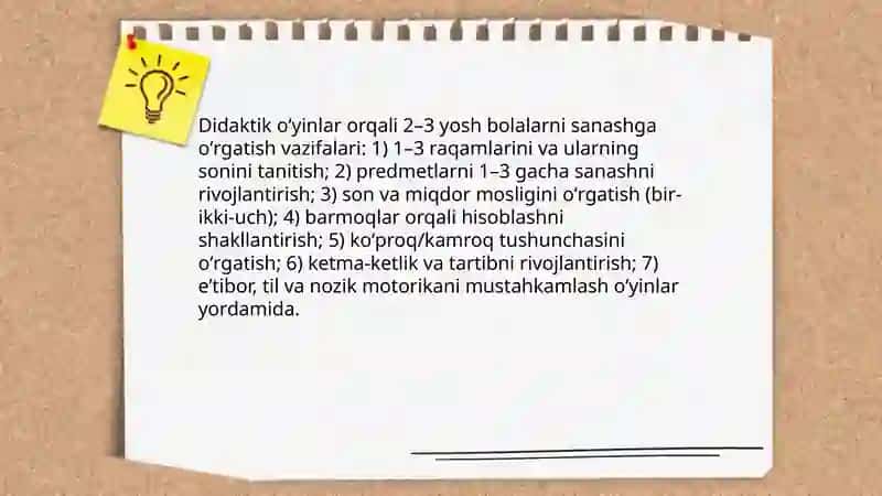 Didaktik oʻyinlar orqali 2–3 yosh bolalarni sanashga oʻrgatish vazifalari 3