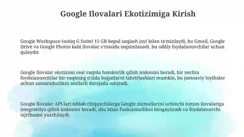 Google Ilovalari va Google Disk Asoslari 3