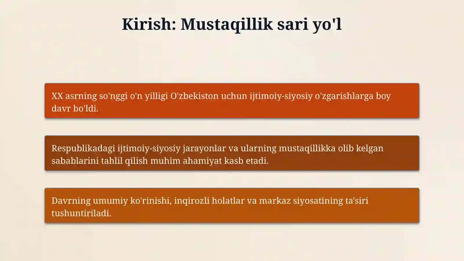 Mustaqillikka erishish arafasida O’zbekistondagi ijtimoiy siyosiy jarayonlar 3