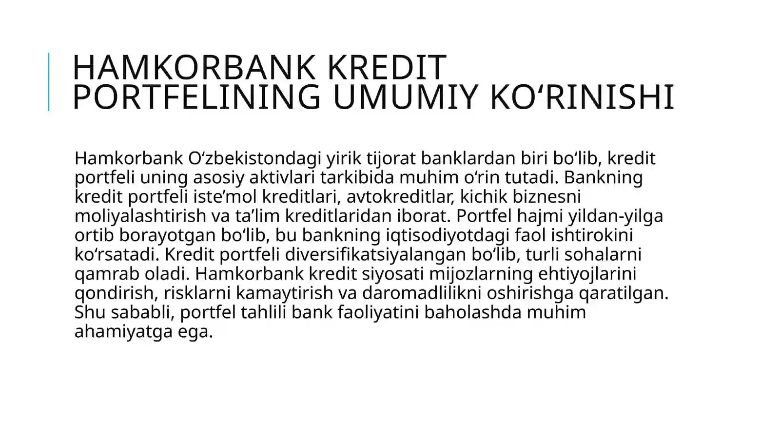 Tijorat banklarning kredit portfelini tahlil qilib kelish 3