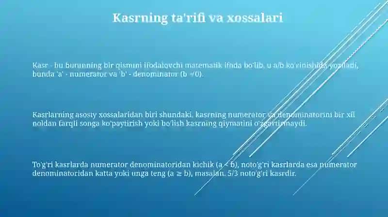 Sonning kasr qismi va kasrga ko'ra sonni topishga doir masalalar yechish 3