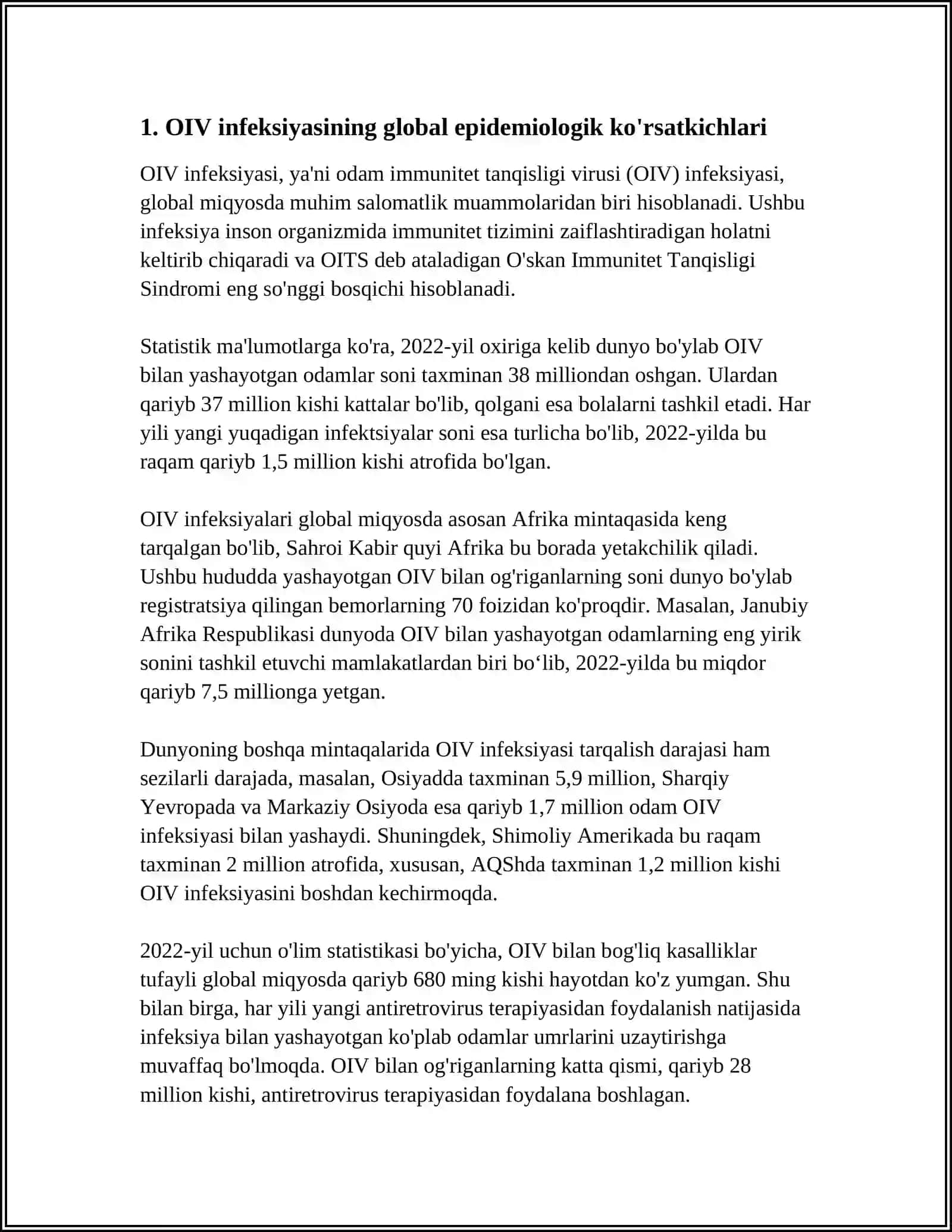 OIV INFEKSIYASI BO'YICHA DUNYODAGI RESPULIKASIDA EPIDIMIOLOGIK VAZIYATLAR 3
