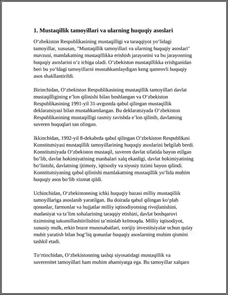 O'ZBEKISTON RESPUBLIKASINING ISTIQILOL VA TARAQQIYOTGA ERISHISH YO'LINING TAMOYILLARI 3