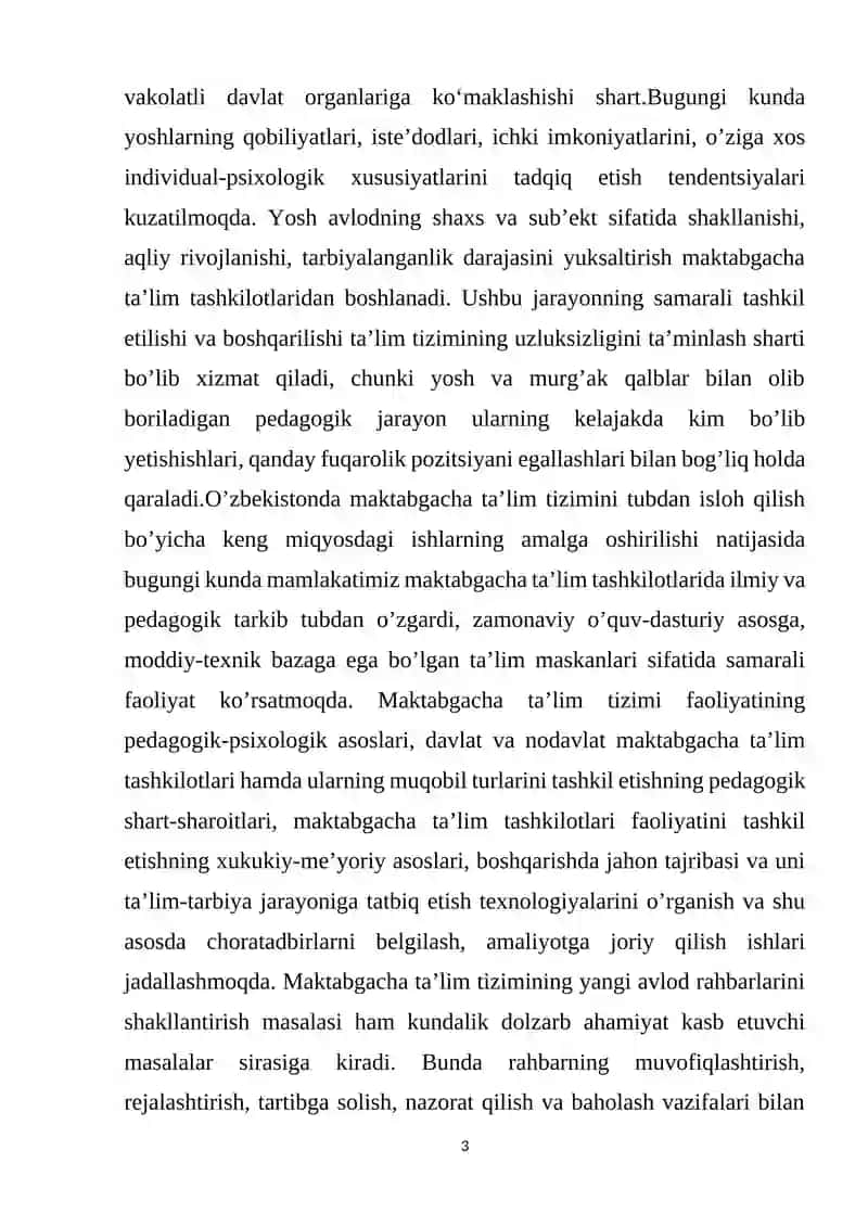 O‘zbekiston Respublikasi Prezidentining “Maktabgacha ta’lim tizimini boshqarishni takomillashtirish chora-tadbirlari to‘g‘risida” 2018-yil 30-sentabrdagi PQ-3955-son qaroriga 3