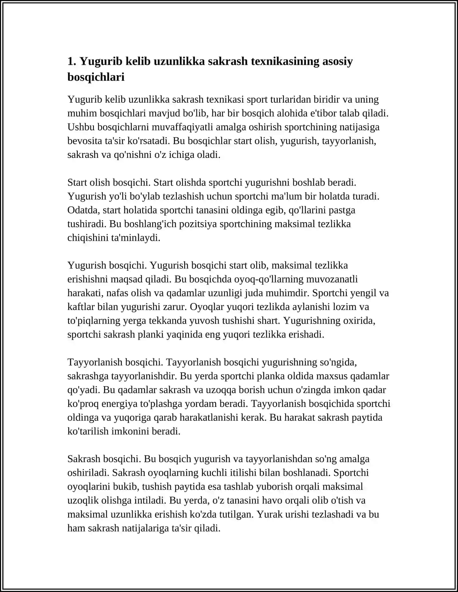 Yugurib kelib uzunlikka sakrash texnikasi 3