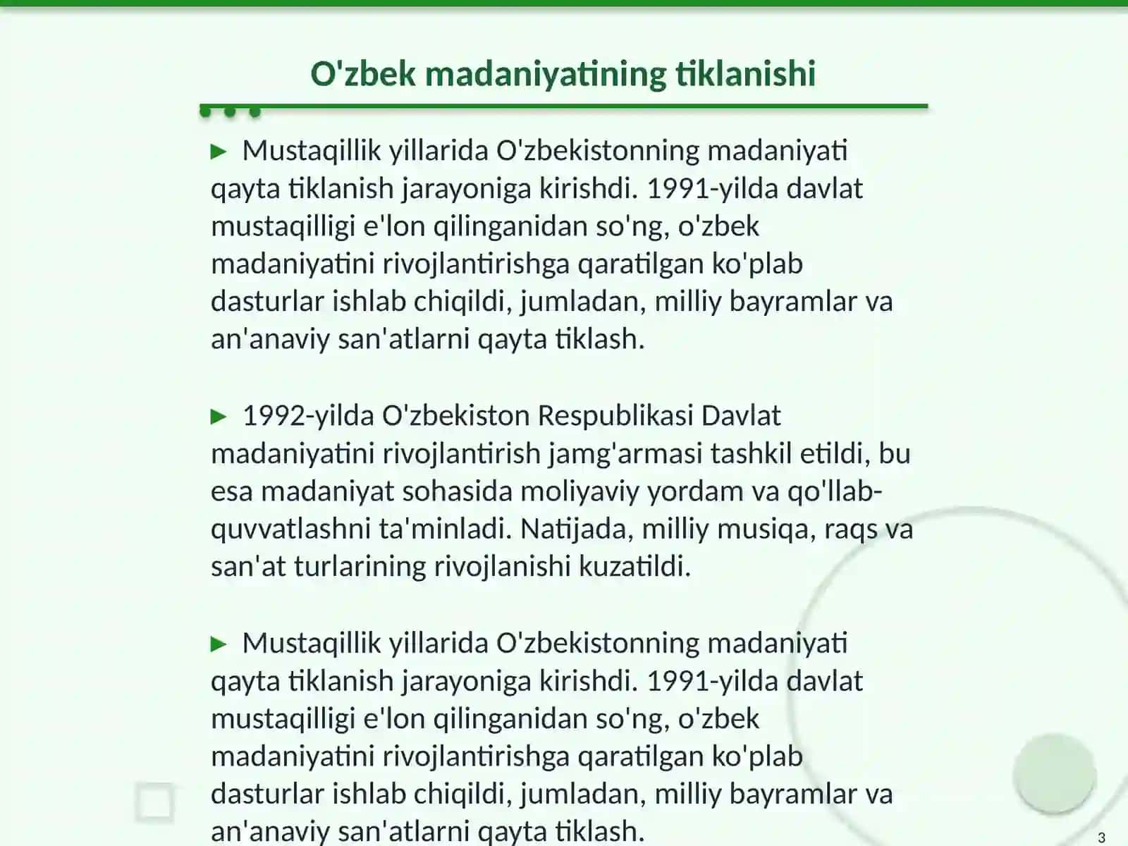 O'zbek madaniyatining tiklanishi 3