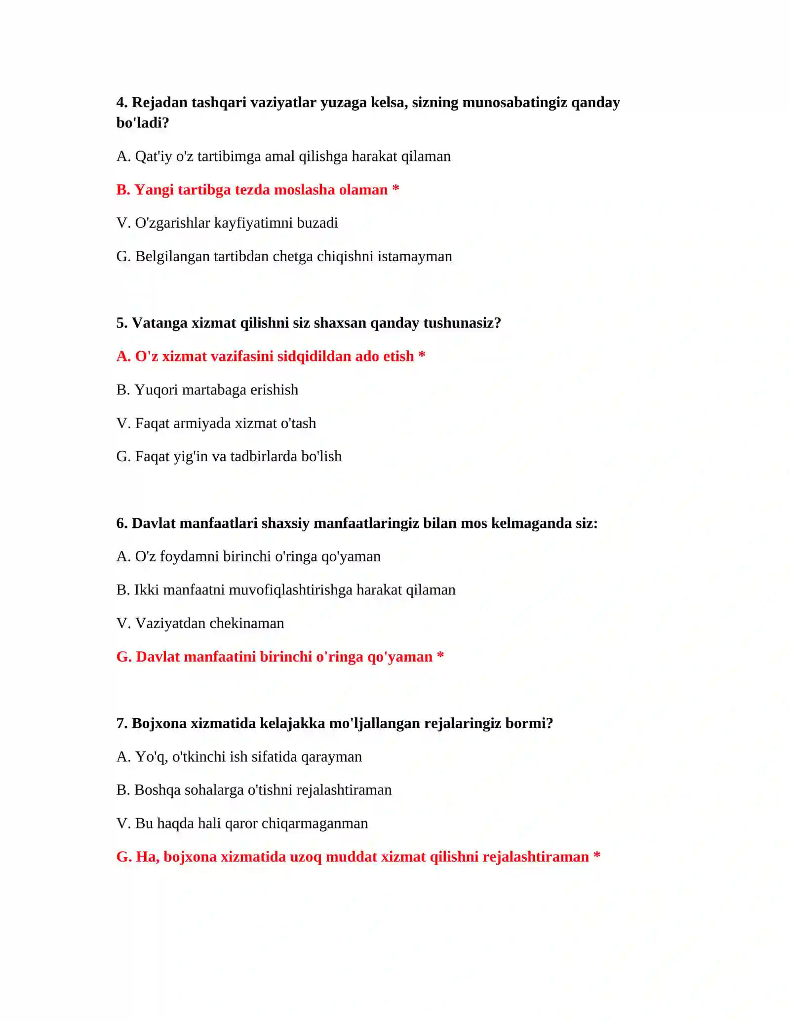 Bojxona imtihon savollari 2026 3