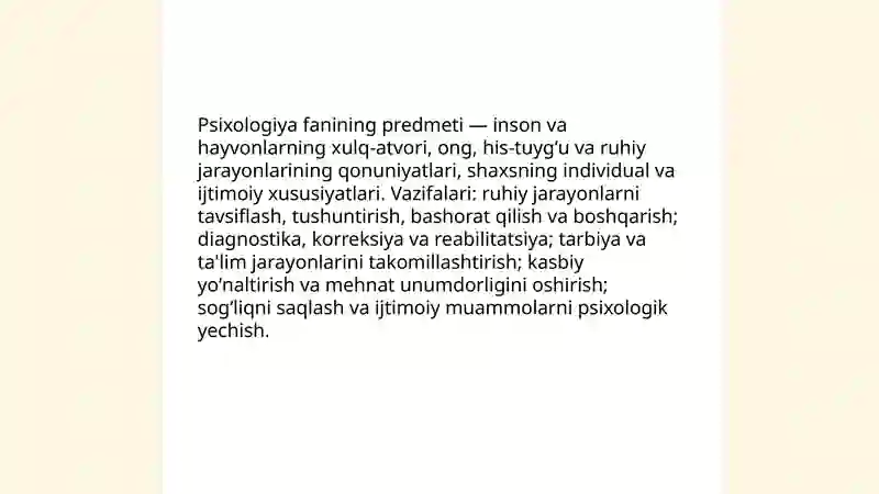 Psixologiya fanining predmeti va rivojlanish tarixi, sohalari va tadqiqot metodlari 3
