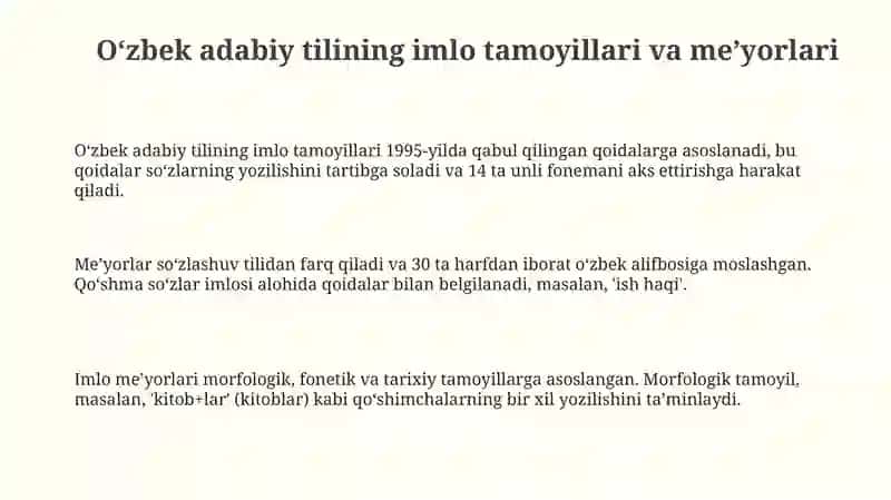 Imlo tamoyillari. O'zbek adabiy tili me'yorlari 3