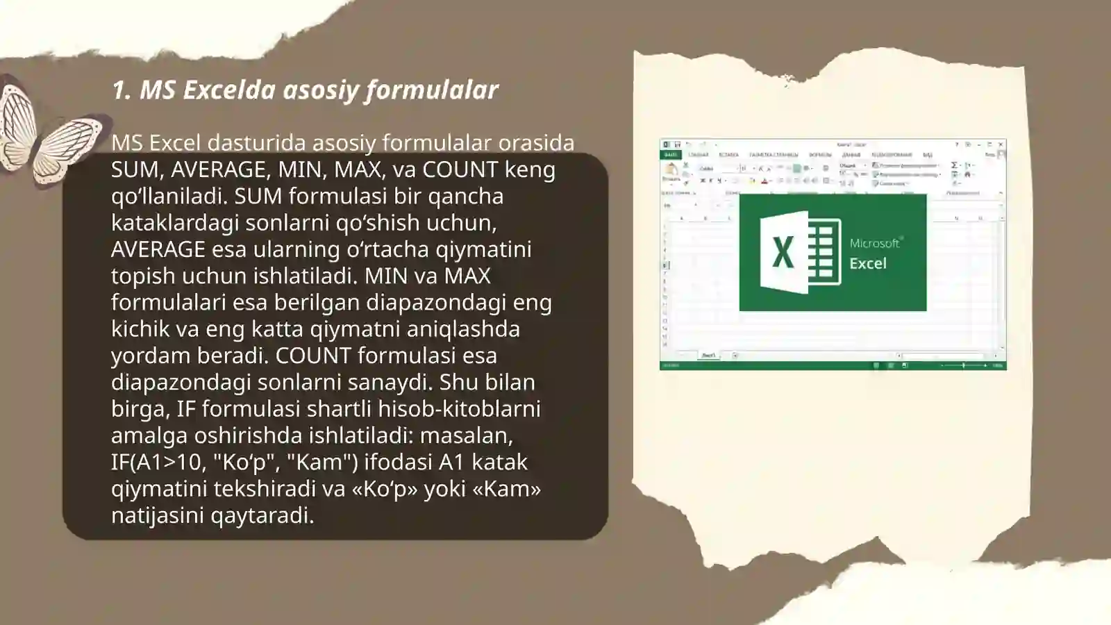 Ms excellda formula va funksiyalar 3