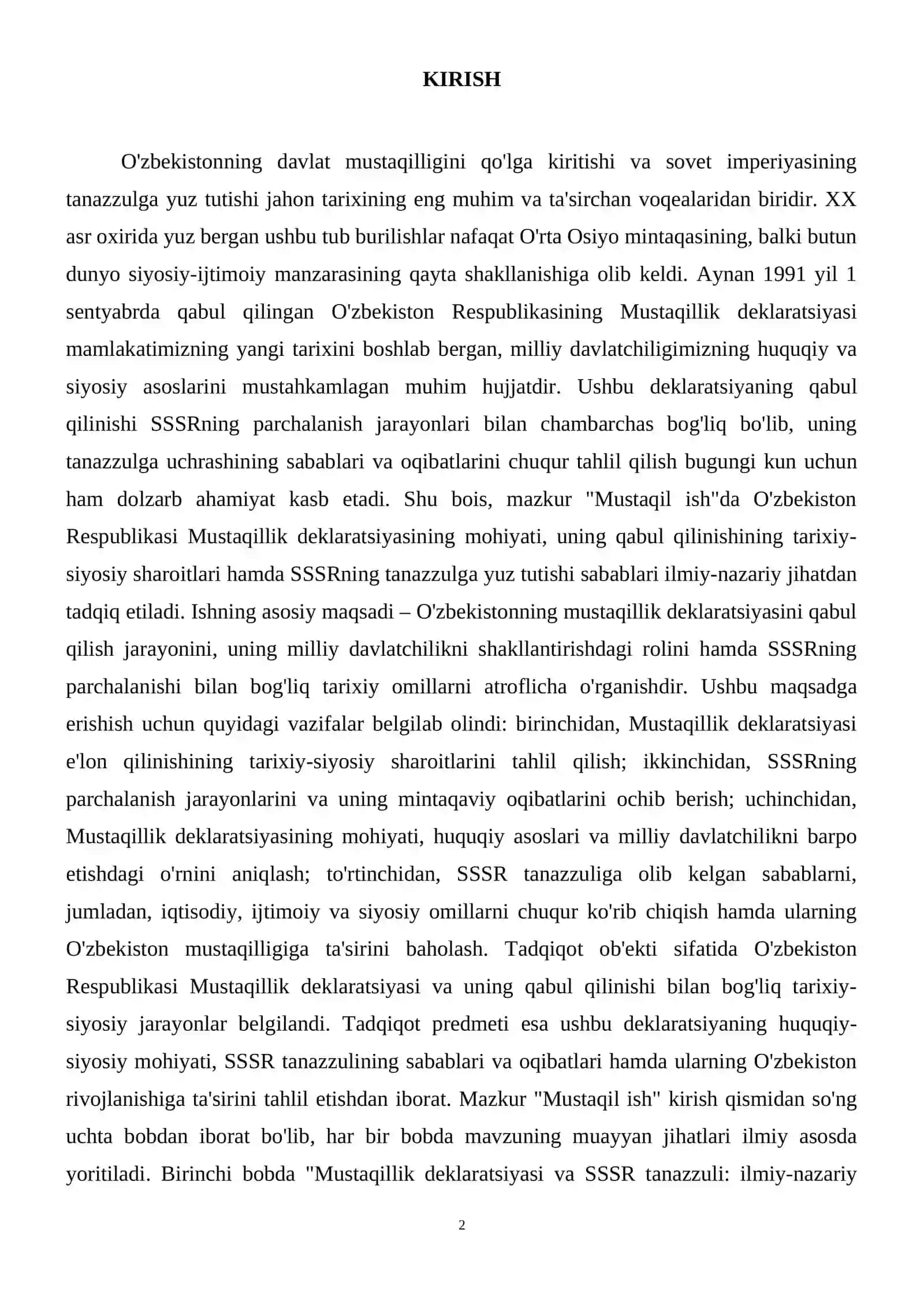 Mustaqillik deklaratsiyasining ahamiyati. SSSRning tanazzulga yuz tutishi 3