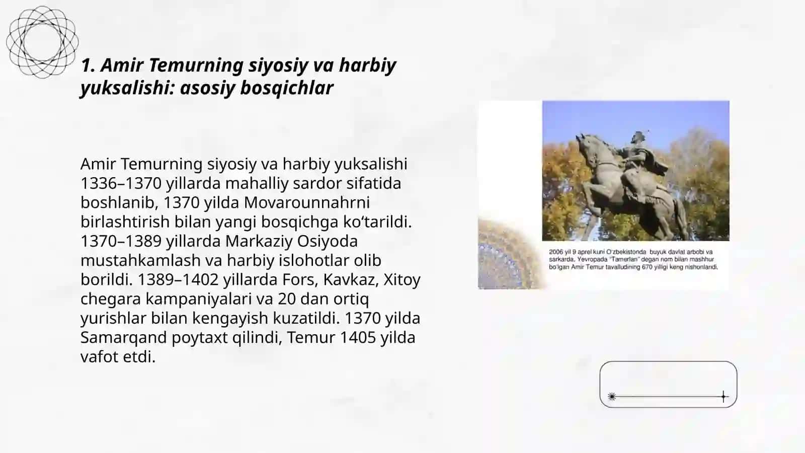Amir Temurning siyosiy va harbiy yuksalishi: asosiy bosqichlar 3