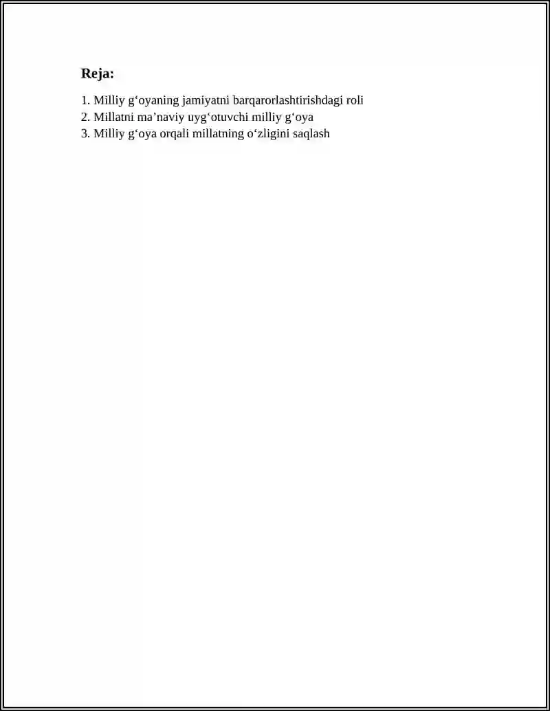 MILLIY G‘OYANING BUNYODKOR G‘OYA SIFATIDA JAMIYATNI JAMIYAT, MILLATNI MILLAT, XALQNI XALQ QILISHDAGI O‘RNI VA AHAMIYATI 3