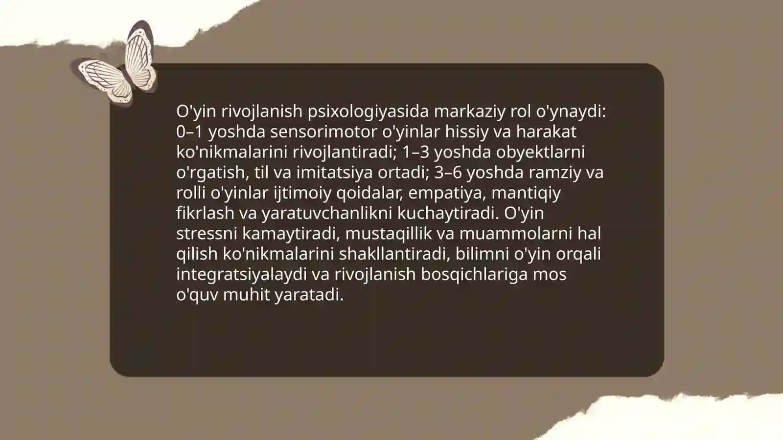 O'yin ilk va maktabgacha yoshgacha bòlgan bolalar hayotida yetakchi faoliyat sifatida 3