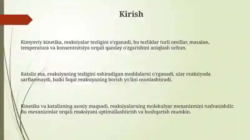 Kinetika va kataliz faniga kirish maqsad va vazilari.Kimyoviy reaksiyalarning tezligi va mexanizmi 3