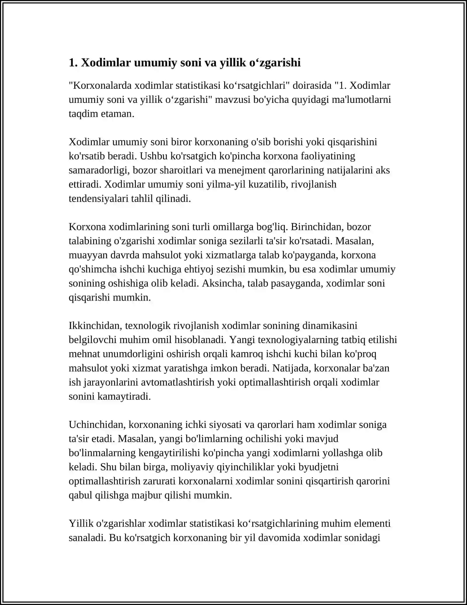 Korxonalarda xodimlar statistikasi koʻrsatgichlari 3