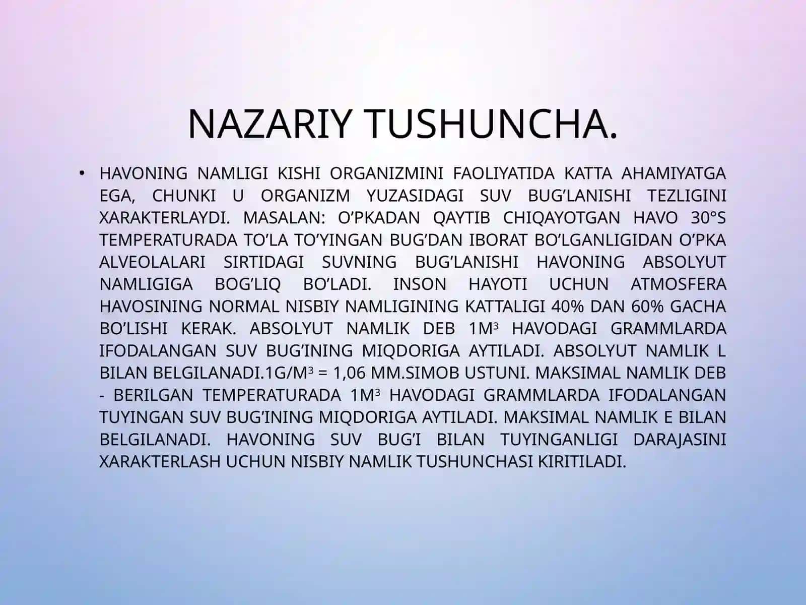 HAVO NAMLIGINI ANIQLASH USULLARINI O’RGANISH. ASSMAN YOKI ASPIRATSION PSIXROMЕTRI YORDAMIDA HAVONING NAMLIGINI ANIQLASH 3