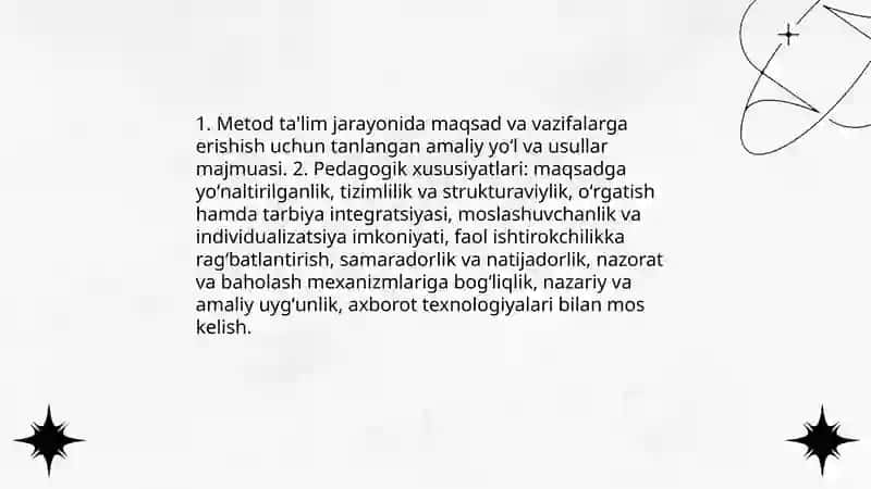 Metod metodika va metodalogiyaning o'zaro aloqasi va farqi 3