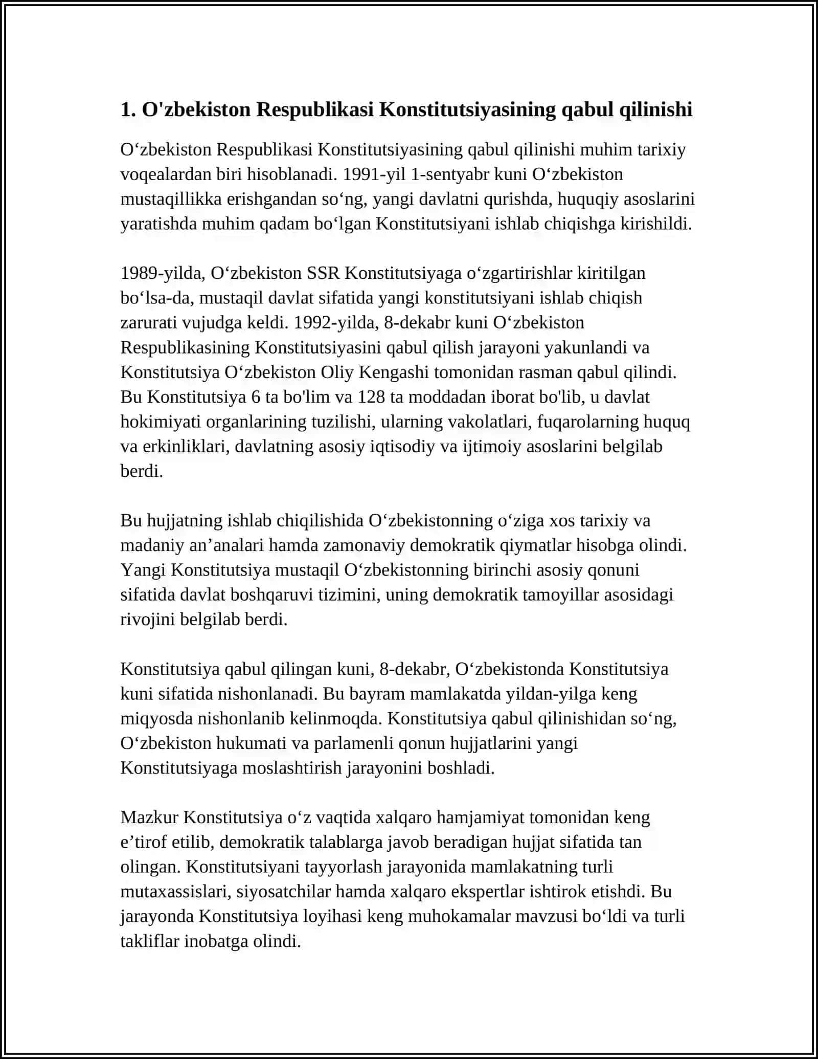O'ZBEKISTON RESPUBLIKASI KONSTITUTSIYASI QABUL QILINISHI VA UNING TARIXIY NATIJALARI 3