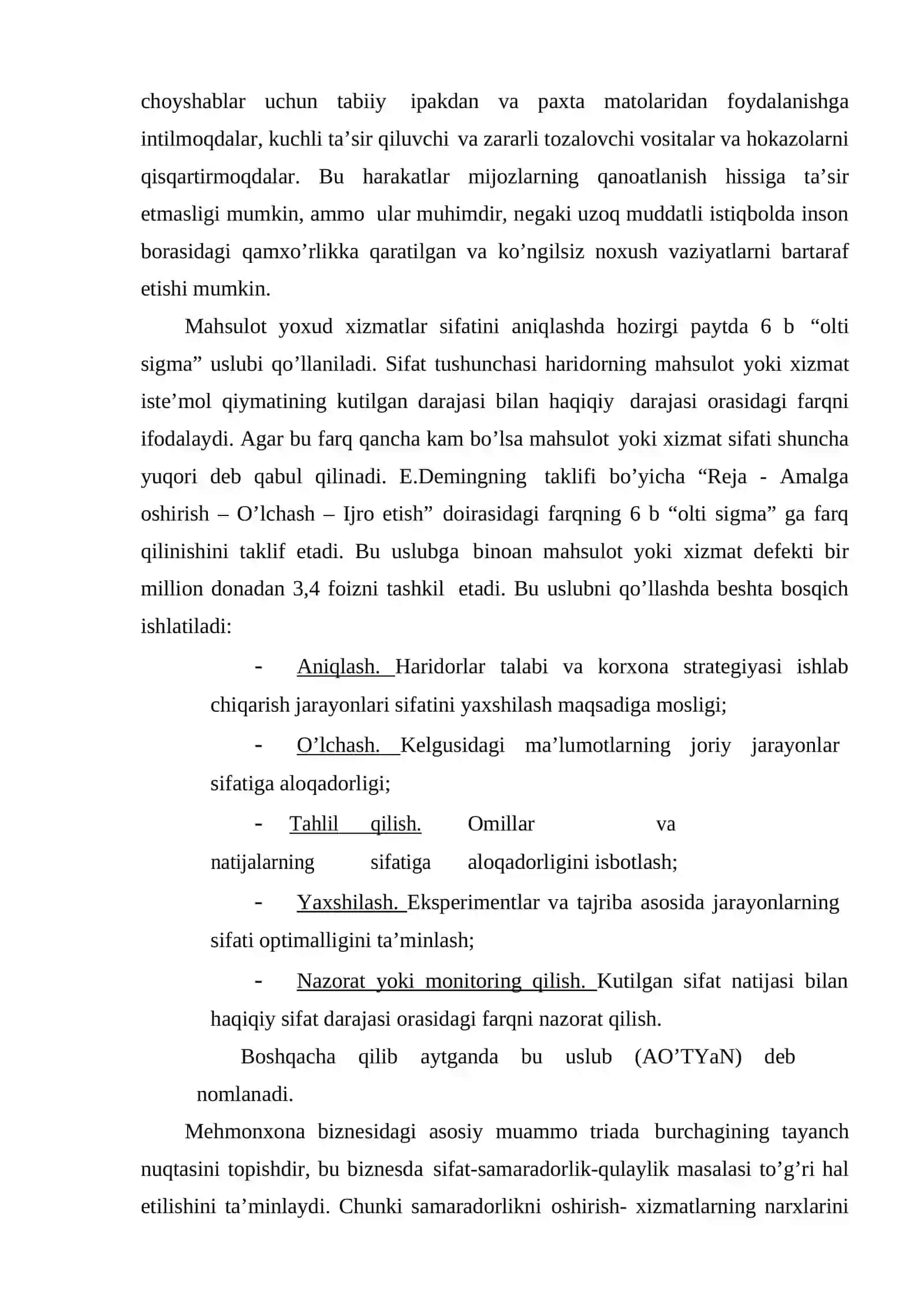 Mehmonxona biznesida sifat tushunchasi va mohiyati 3