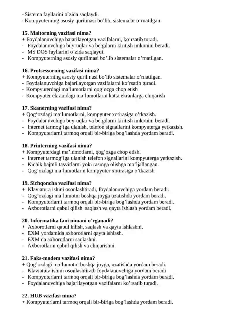 Axborot texnologiyalari fanidan yakuniy test savollari 3