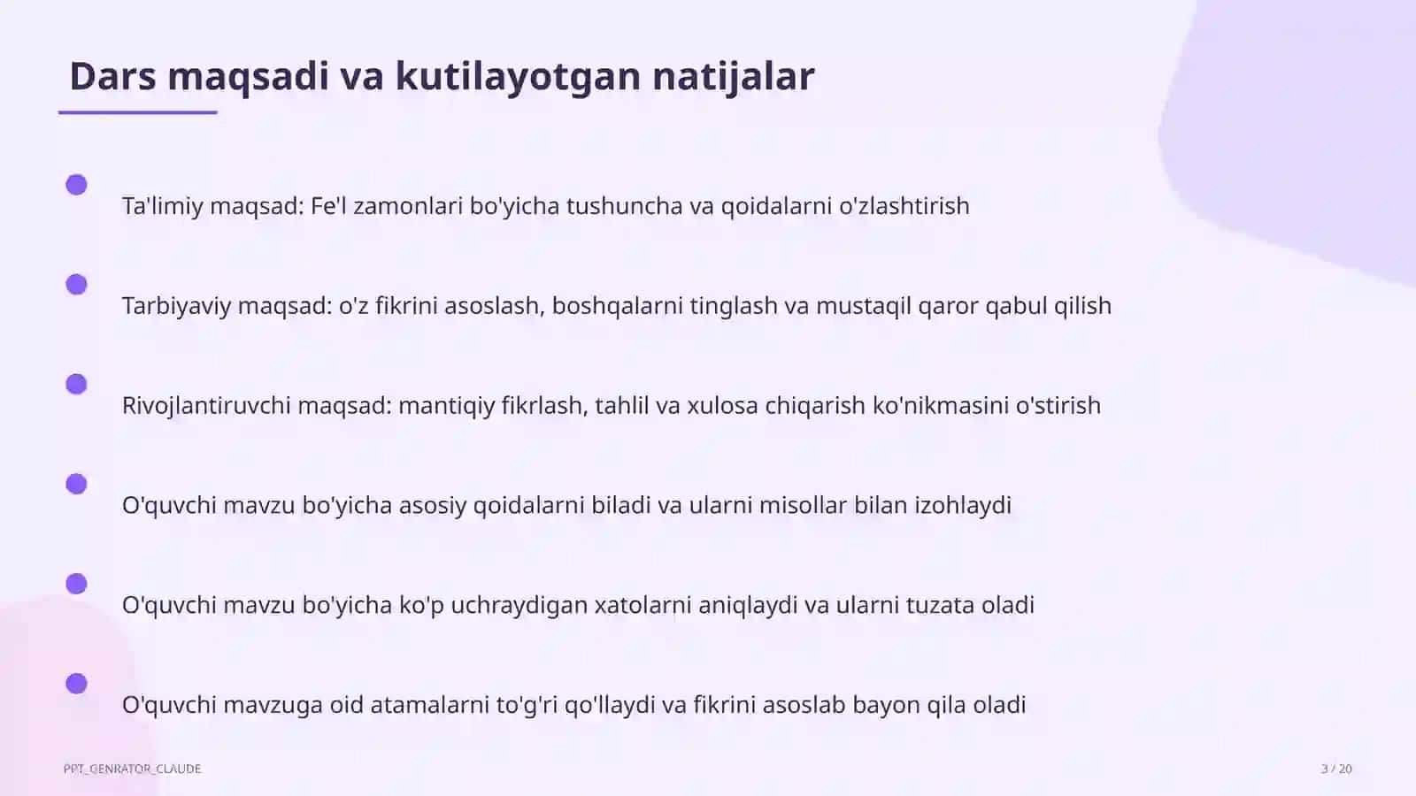 Fe'l zamonlari (4-sinf) 3