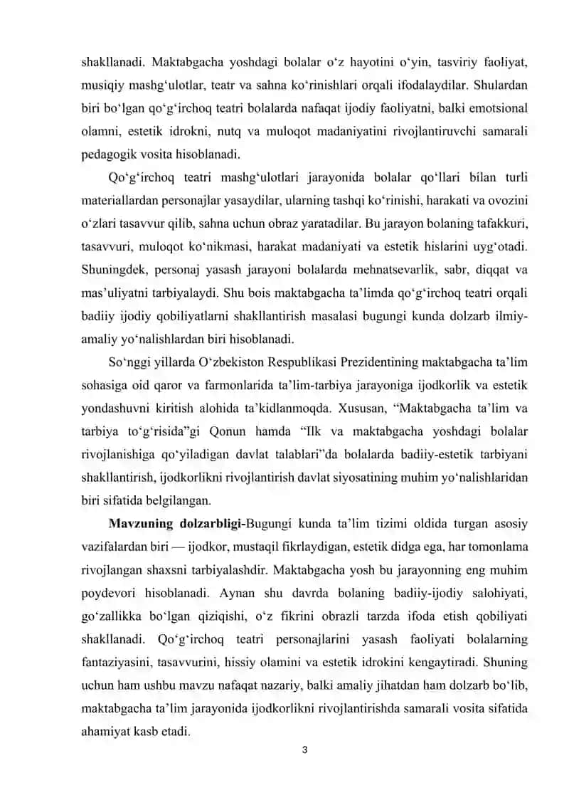 Maktabgacha yoshdagi bolalarni qo'g'irchoq teatiri personajlarini yasash orqali badiiy ijodiy qobilyatlarini shakillantirishning tarbiyaviy ahamiyati 3