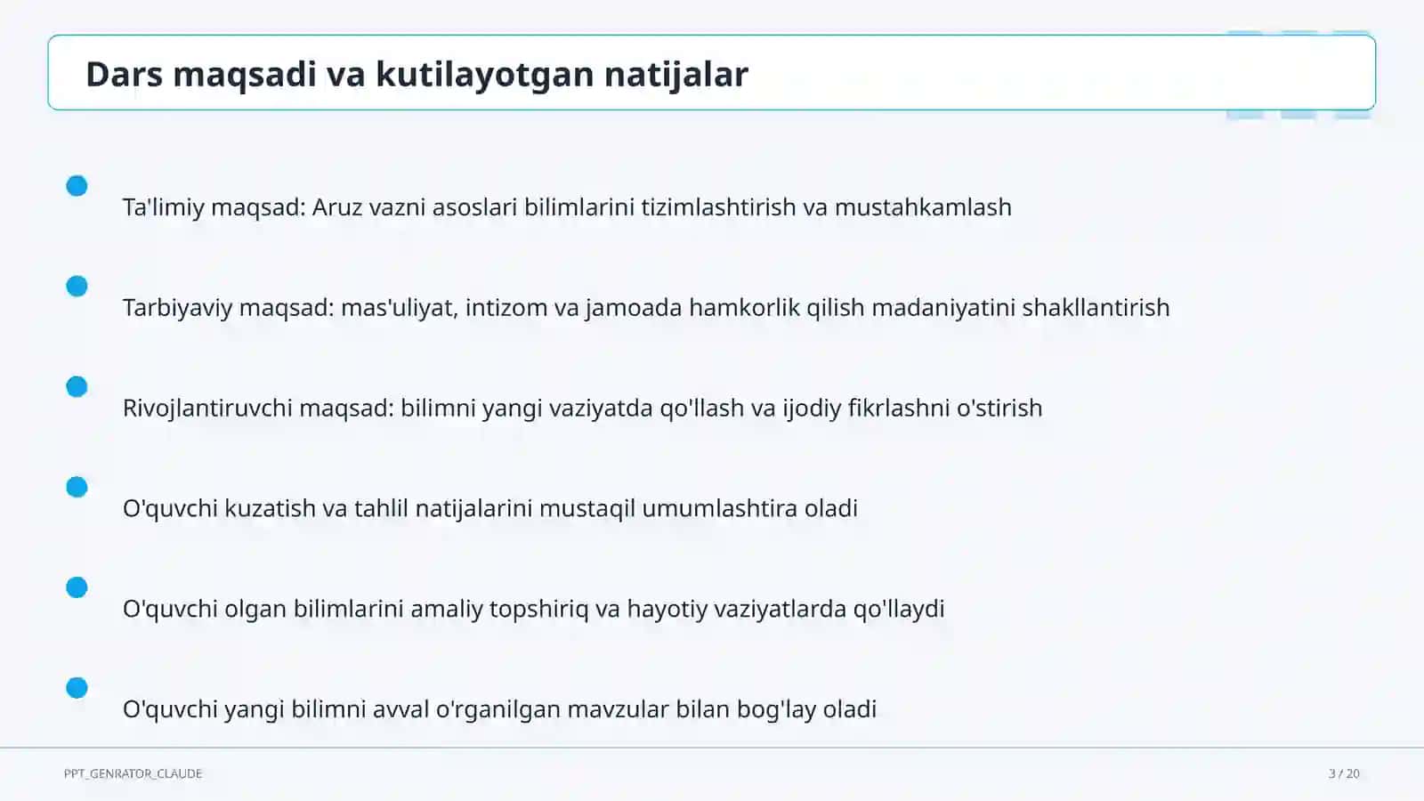 Aruz vazni asoslari (9-sinf) 3