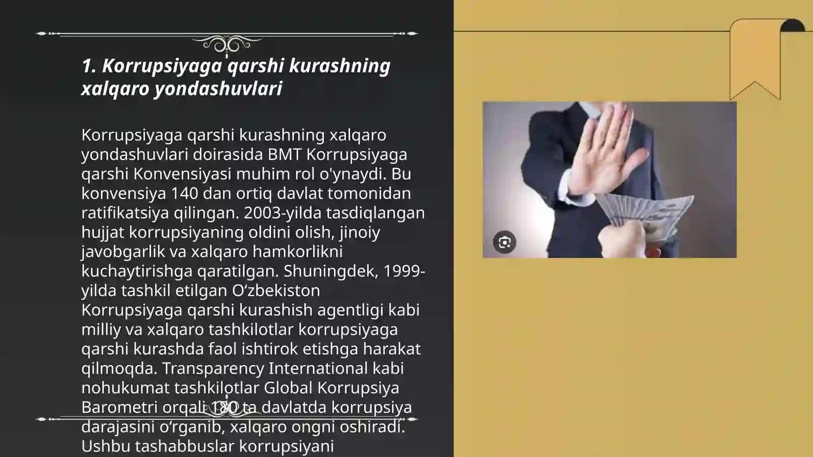 Korrupsiyaga qarashi kurashning jahon tajribasi Òzbekistonning korrupsiyaga qarshi kurash siyosati 3