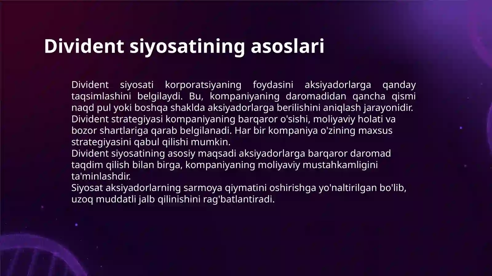 KORPORATSIYALARNING DIVIDENT SIYOSATI 3