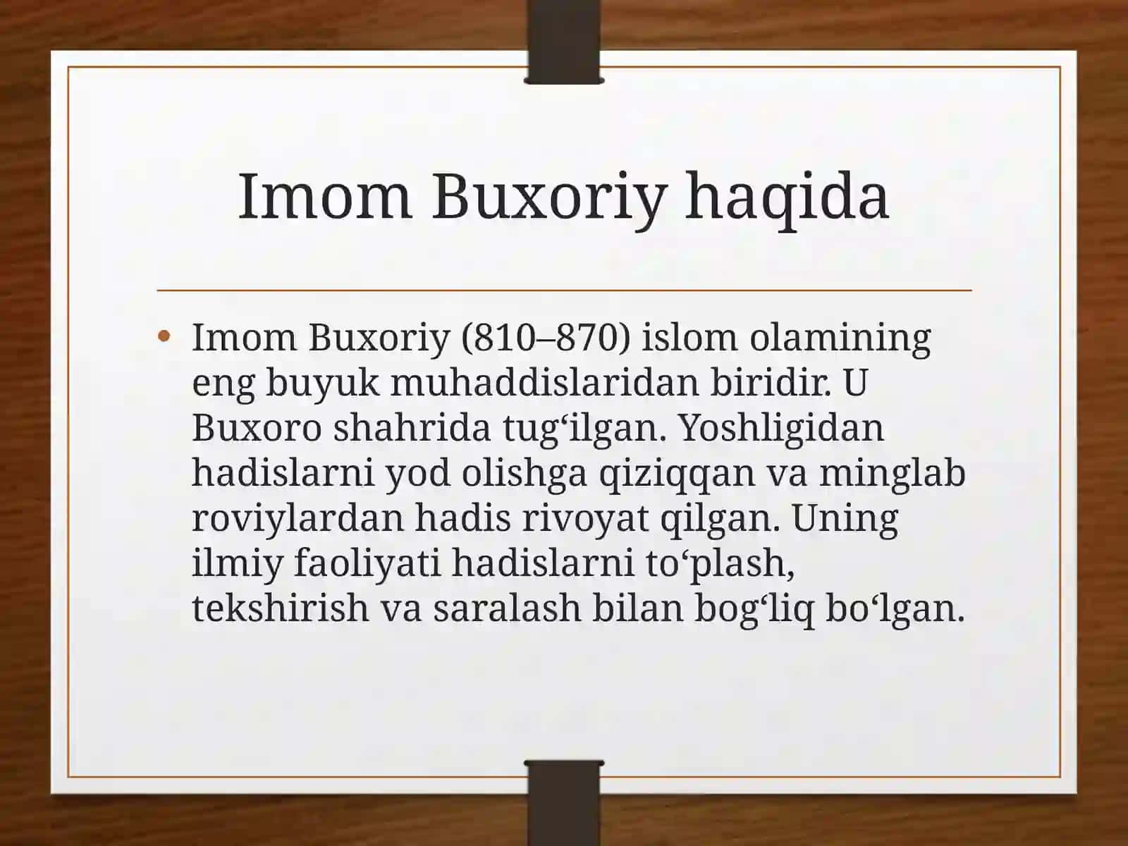 Imom Buxoriy va Imom Termiziyning hadis ilmiga qo‘shgan hissalar 3