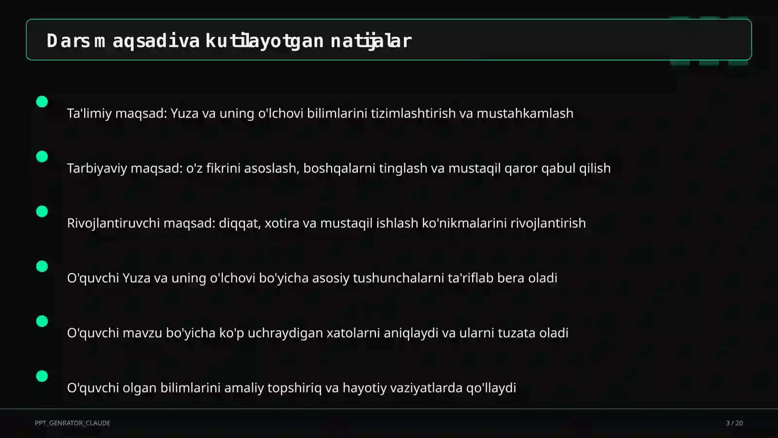 Yuza va uning o'lchovi (3-sinf) 1