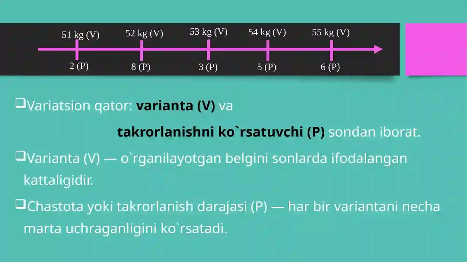 O`rtacha  miqdorlar, turlari, hisoblash  usullari. Statistik  tadqiqot  natijalarining  ishonchlilik  darajasini  baholash. Korrelyatsiya koeffitsienti. 3